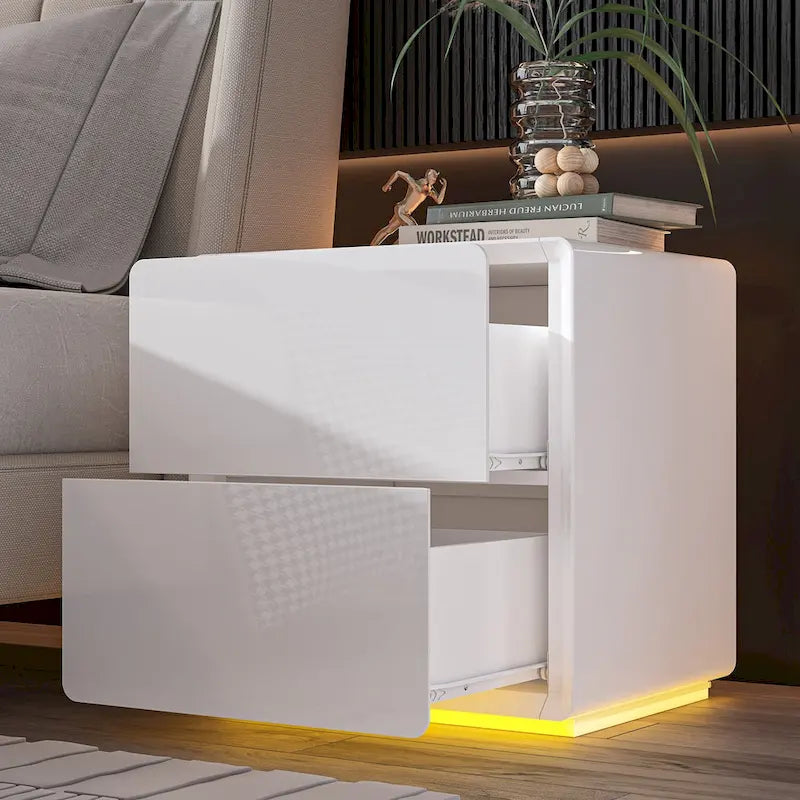 Table de chevet LED moderne laquée brillante, table d'appoint, table de nuit