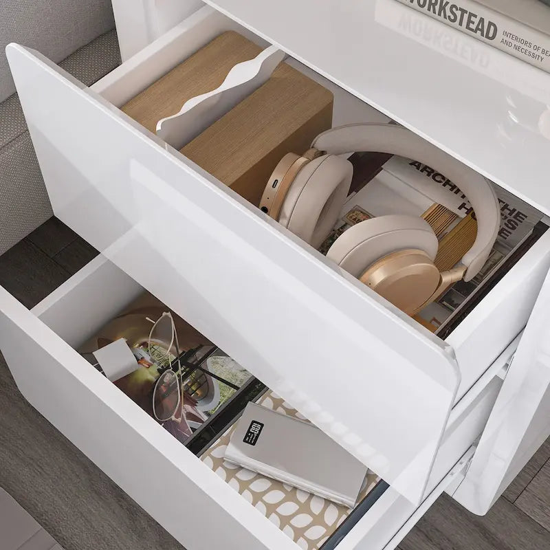 Table de chevet LED moderne laquée brillante, table d'appoint, table de nuit