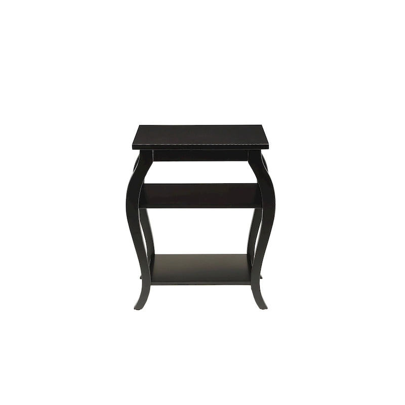 Table d'appoint HomeRoots 23 en bois noir avec pieds arqués et deux étagères - 51 cm (L) x 46 cm (P) x 58 cm (H)