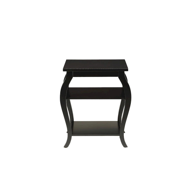 HomeRoots 23   Black Wood Bow Leg End Table With Two Shelves - 20   W x 18   D x 23   H