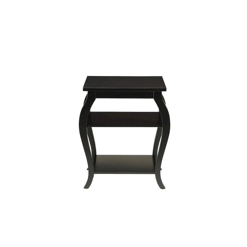 Table d'appoint HomeRoots 23 en bois noir avec pieds arqués et deux étagères - 51 cm (L) x 46 cm (P) x 58 cm (H)