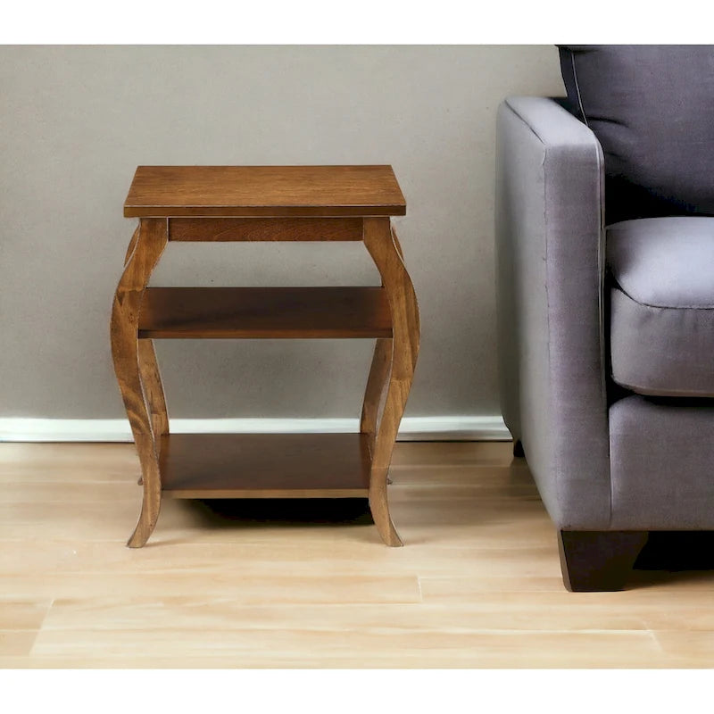 Table d'appoint HomeRoots 23 en bois noir avec pieds arqués et deux étagères - 51 cm (L) x 46 cm (P) x 58 cm (H)