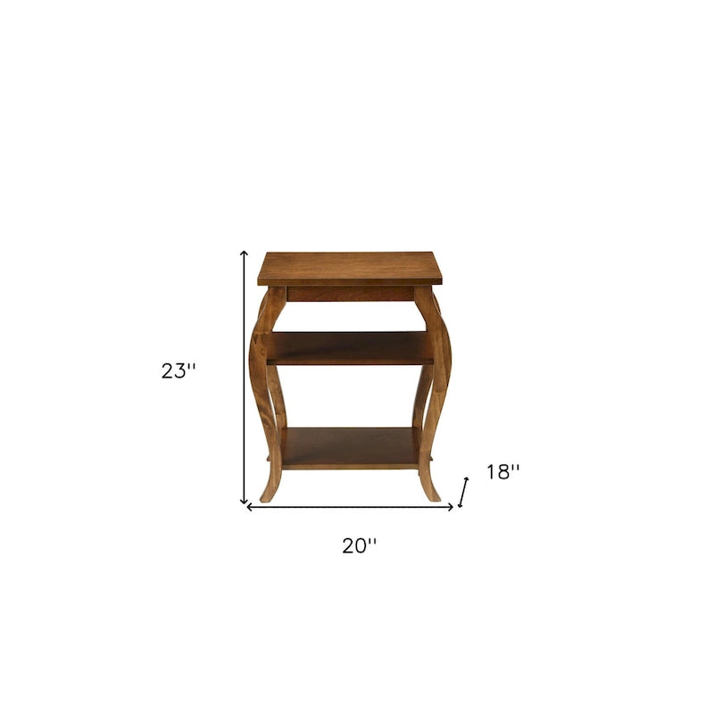 Table d'appoint HomeRoots 23 en bois noir avec pieds arqués et deux étagères - 51 cm (L) x 46 cm (P) x 58 cm (H)