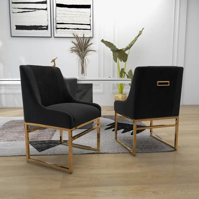 Chaise de salle à manger contemporaine SEYNAR en velours avec pieds en métal, lot de 2