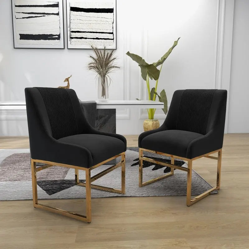 Chaise de salle à manger contemporaine SEYNAR en velours avec pieds en métal, lot de 2