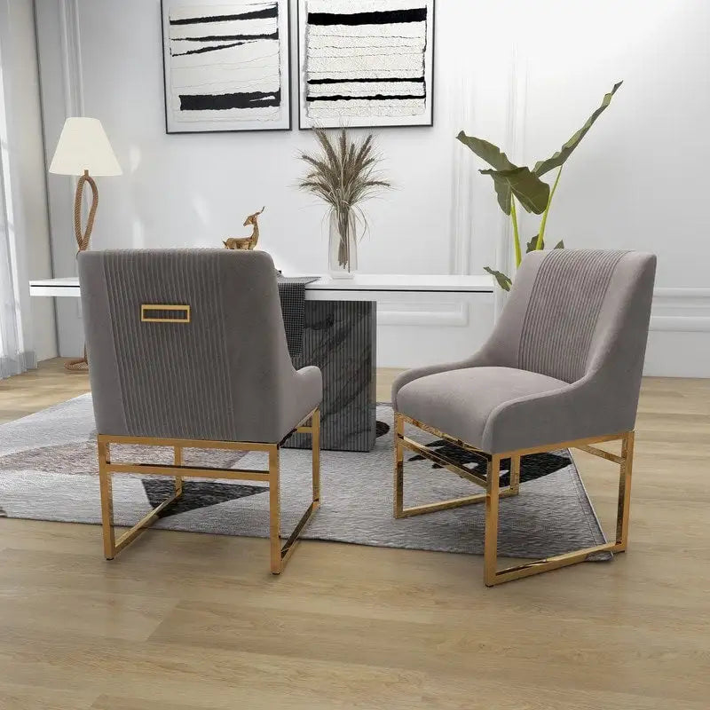 Chaise de salle à manger contemporaine SEYNAR en velours avec pieds en métal, lot de 2