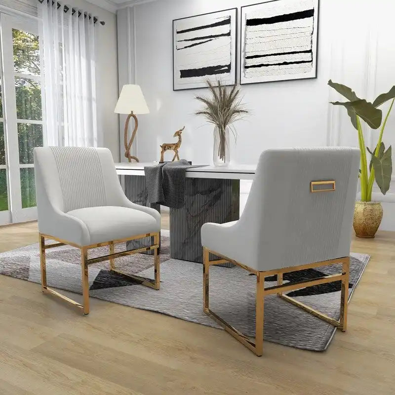 Chaise de salle à manger contemporaine SEYNAR en velours avec pieds en métal, lot de 2