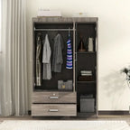 3-Door Wardrobe with 2 Drawers, Wood Grain Effect