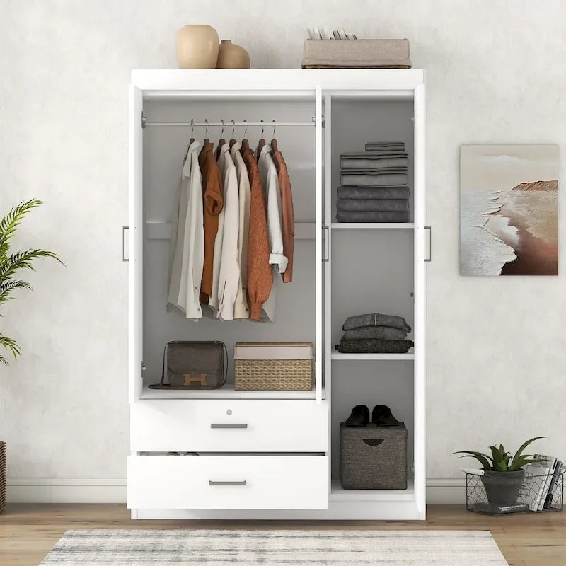 3-Door Wardrobe with 2 Drawers, Wood Grain Effect