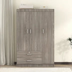 3-Door Wardrobe with 2 Drawers, Wood Grain Effect