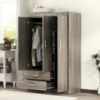 3-Door Wardrobe with 2 Drawers, Wood Grain Effect