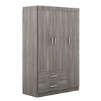 3-Door Wardrobe with 2 Drawers, Wood Grain Effect