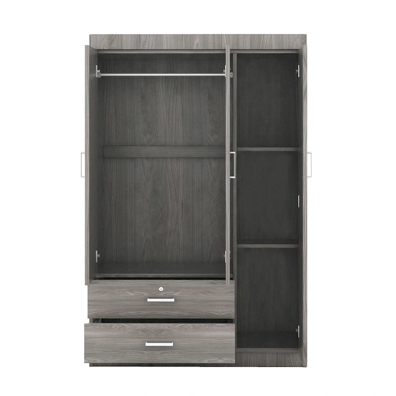 3-Door Wardrobe with 2 Drawers, Wood Grain Effect