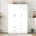 3-Door Wardrobe with 2 Drawers, Wood Grain Effect