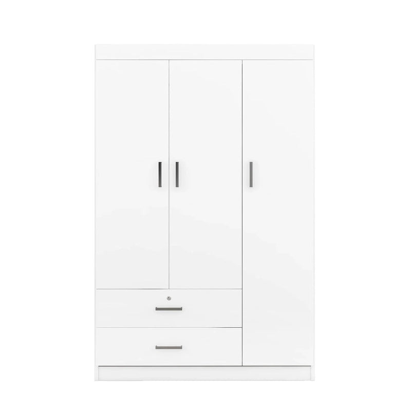 3-Door Wardrobe with 2 Drawers, Wood Grain Effect