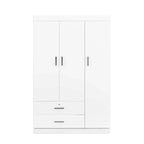3-Door Wardrobe with 2 Drawers, Wood Grain Effect