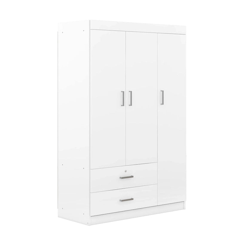 3-Door Wardrobe with 2 Drawers, Wood Grain Effect