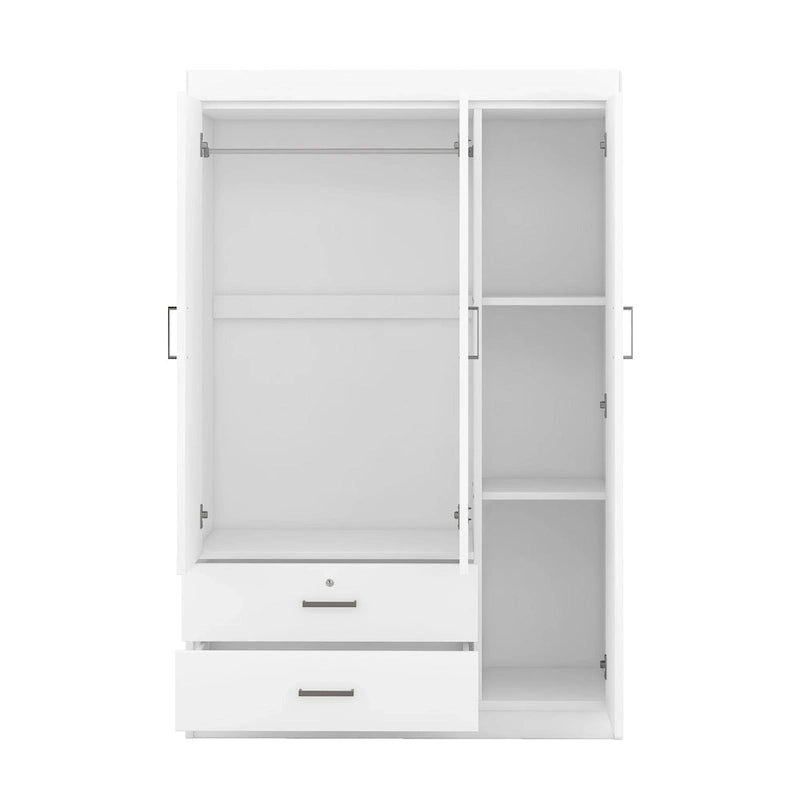 3-Door Wardrobe with 2 Drawers, Wood Grain Effect