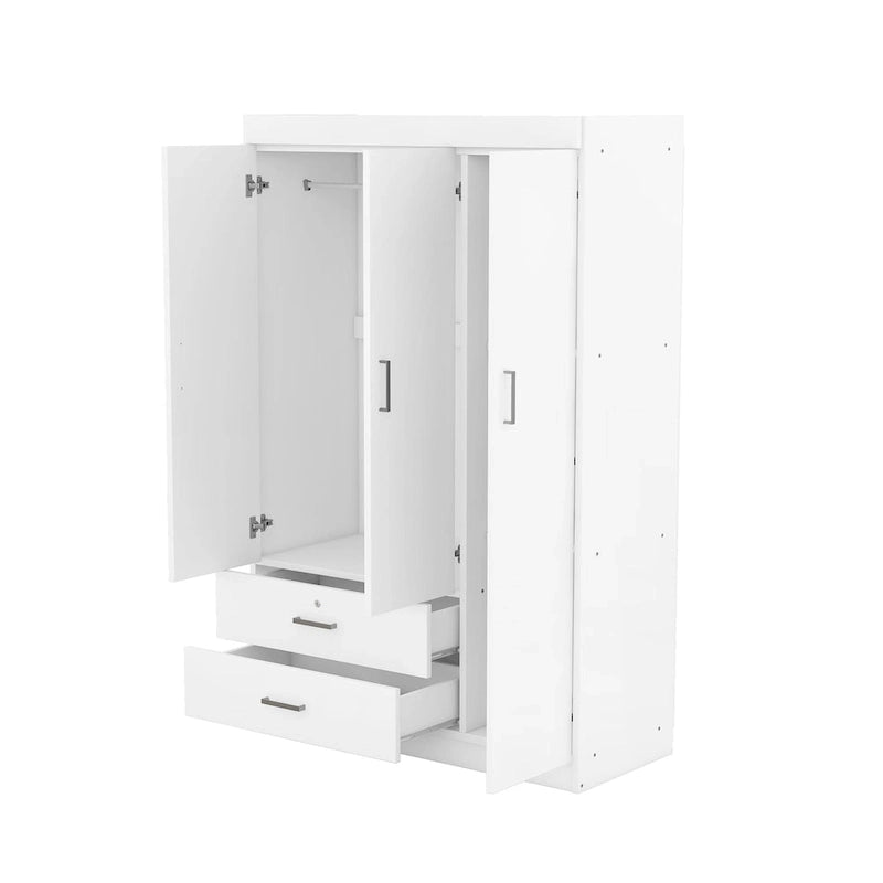 3-Door Wardrobe with 2 Drawers, Wood Grain Effect