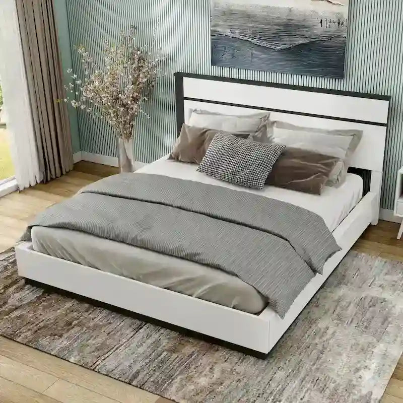 Lit plateforme contemporain Conjira en bois blanc de Furniture of America