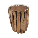 Teak Wood Handmade Accent Table with Clear Glass Top - Brown - Roche River Decor - 16  Wx16  Lx18  H