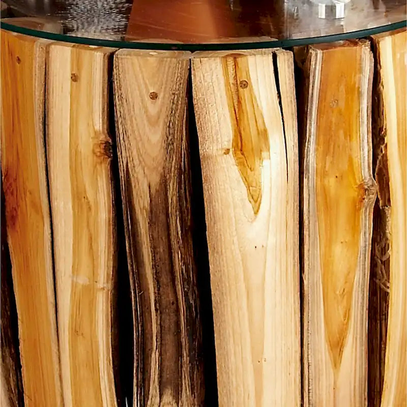 Table d'appoint artisanale en bois de teck avec plateau en verre transparent - Brun - Roche River Decor - 40,6 cm (L) x 40,6 cm (l) x 45,7 cm (H)