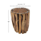 Table d'appoint artisanale en bois de teck avec plateau en verre transparent - Brun - Roche River Decor - 40,6 cm (L) x 40,6 cm (l) x 45,7 cm (H)