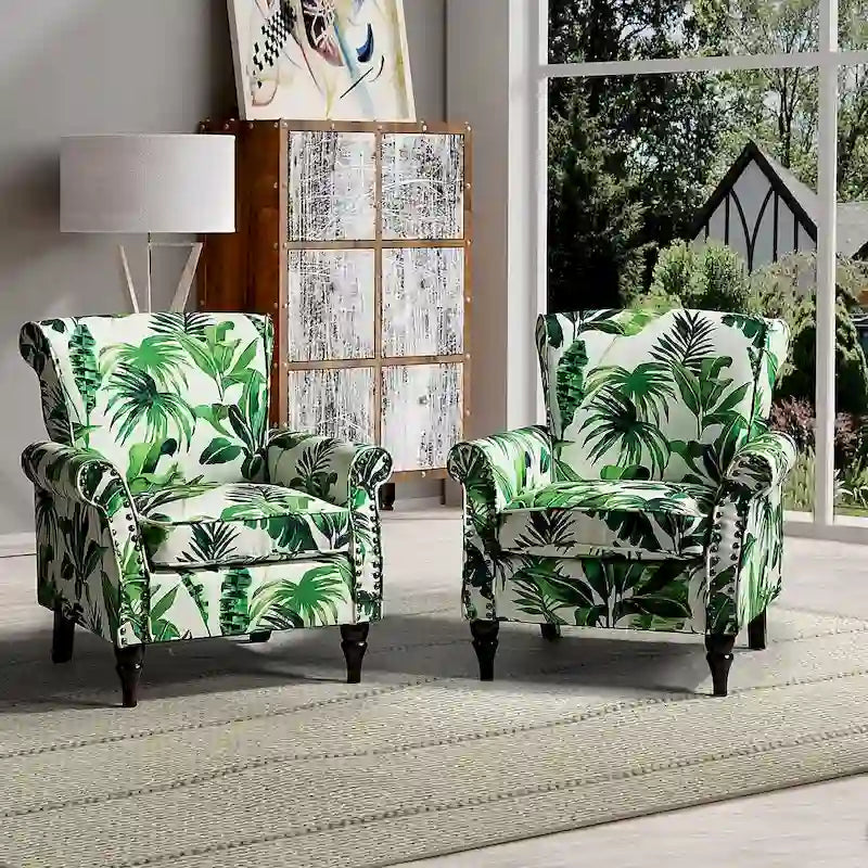 Ensemble de 2 fauteuils d'appoint Nyctelius en polyester traditionnel avec motif et garniture cloutée, par HULALA HOME