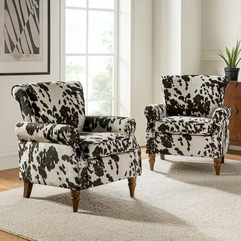 Ensemble de 2 fauteuils d'appoint Nyctelius en polyester traditionnel avec motif et garniture cloutée, par HULALA HOME