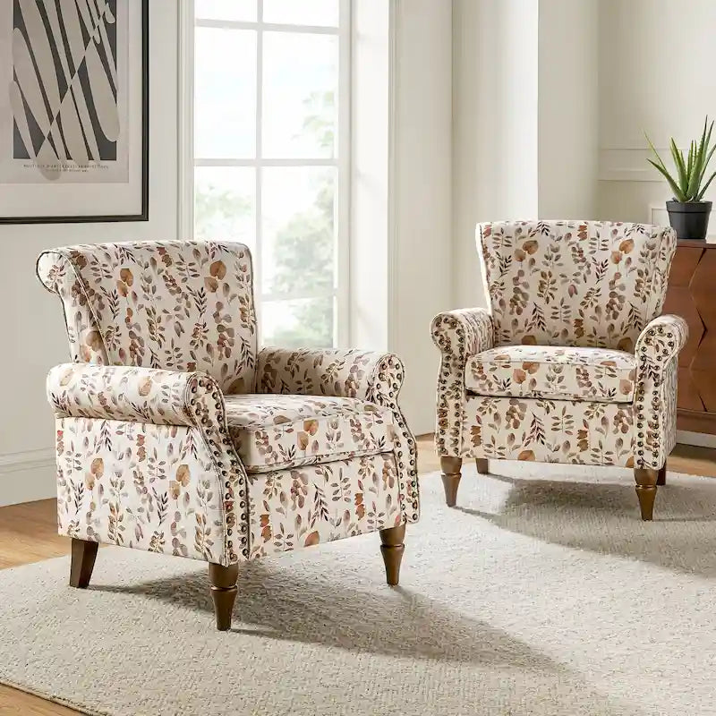 Ensemble de 2 fauteuils d'appoint Nyctelius en polyester traditionnel avec motif et garniture cloutée, par HULALA HOME