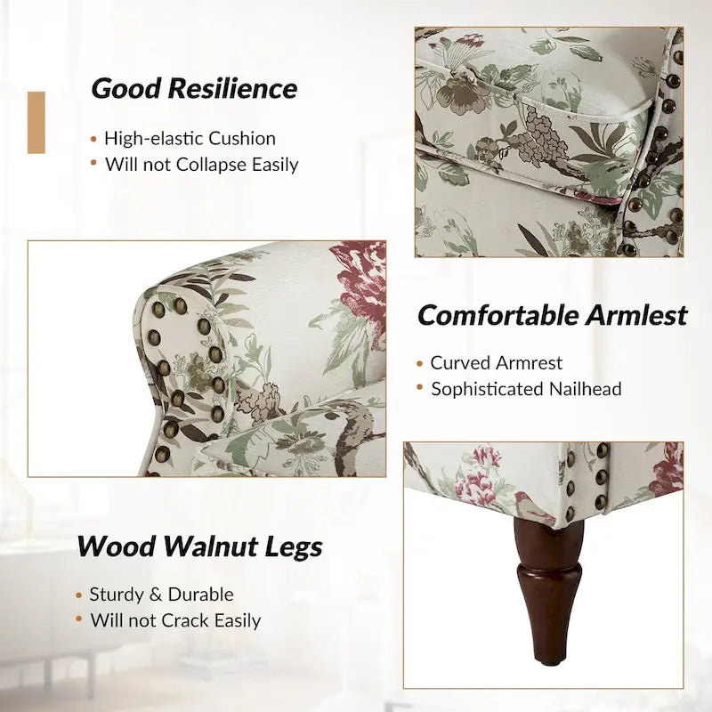 Ensemble de 2 fauteuils d'appoint Nyctelius en polyester traditionnel avec motif et garniture cloutée, par HULALA HOME