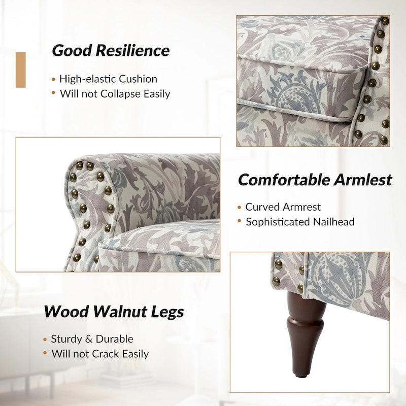 Ensemble de 2 fauteuils d'appoint Nyctelius en polyester traditionnel avec motif et garniture cloutée, par HULALA HOME