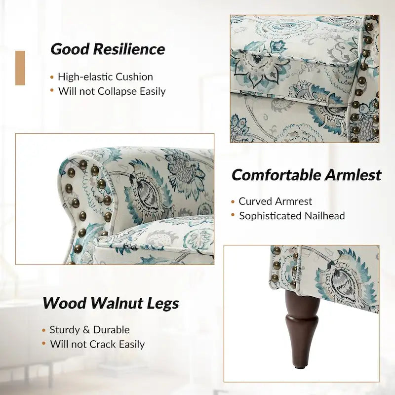 Ensemble de 2 fauteuils d'appoint Nyctelius en polyester traditionnel avec motif et garniture cloutée, par HULALA HOME