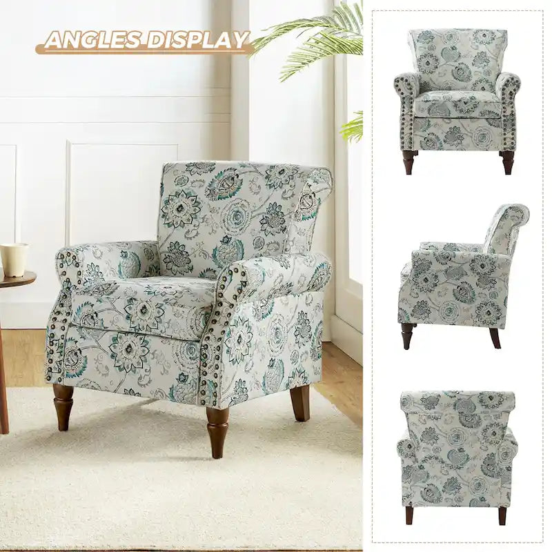 Ensemble de 2 fauteuils d'appoint Nyctelius en polyester traditionnel avec motif et garniture cloutée, par HULALA HOME