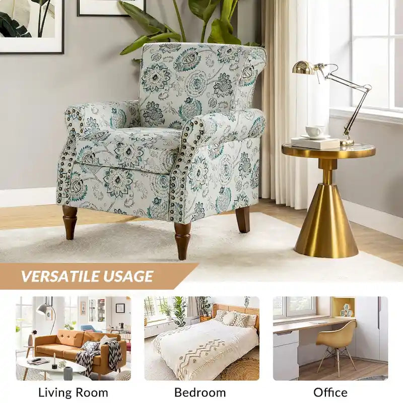 Ensemble de 2 fauteuils d'appoint Nyctelius en polyester traditionnel avec motif et garniture cloutée, par HULALA HOME