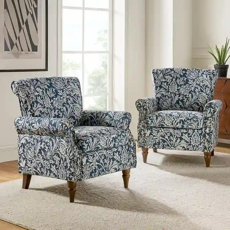 Ensemble de 2 fauteuils d'appoint Nyctelius en polyester traditionnel avec motif et garniture cloutée, par HULALA HOME