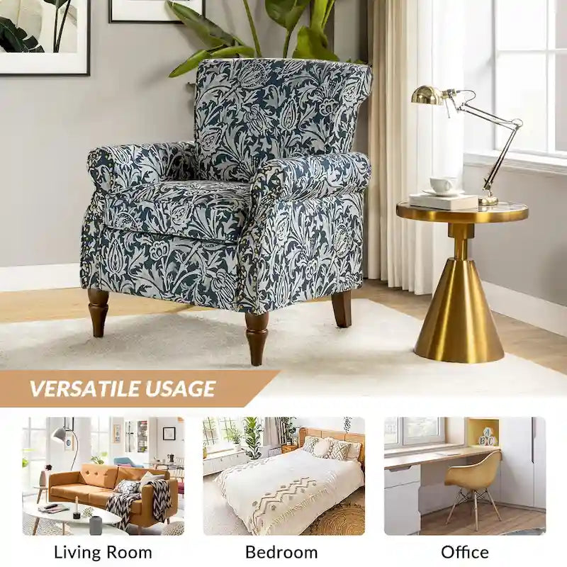 Ensemble de 2 fauteuils d'appoint Nyctelius en polyester traditionnel avec motif et garniture cloutée, par HULALA HOME