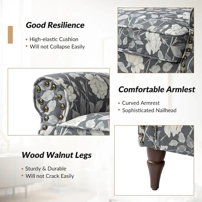 Ensemble de 2 fauteuils d'appoint Nyctelius en polyester traditionnel avec motif et garniture cloutée, par HULALA HOME