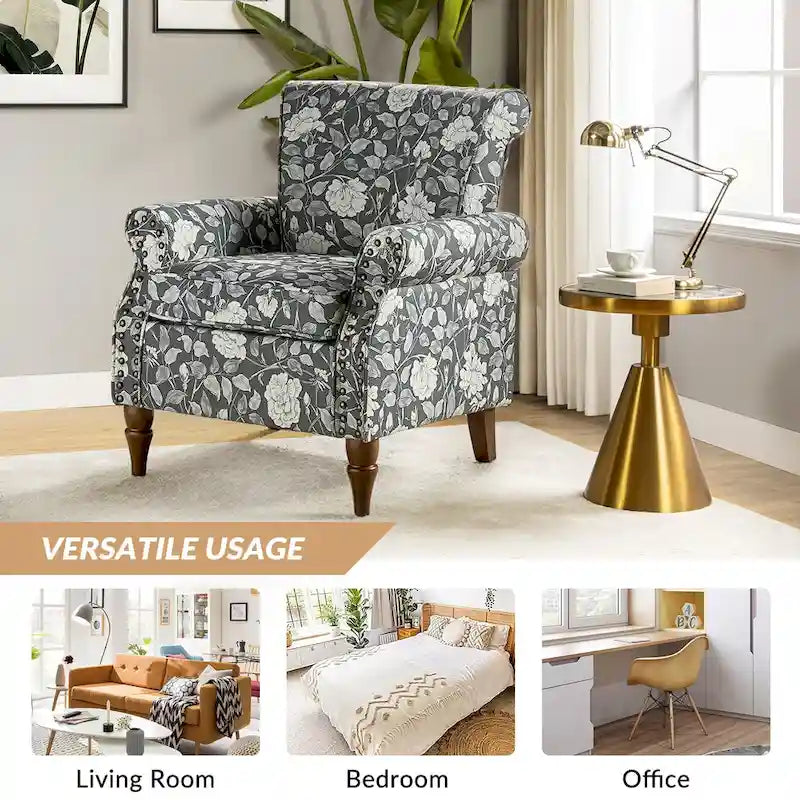 Ensemble de 2 fauteuils d'appoint Nyctelius en polyester traditionnel avec motif et garniture cloutée, par HULALA HOME