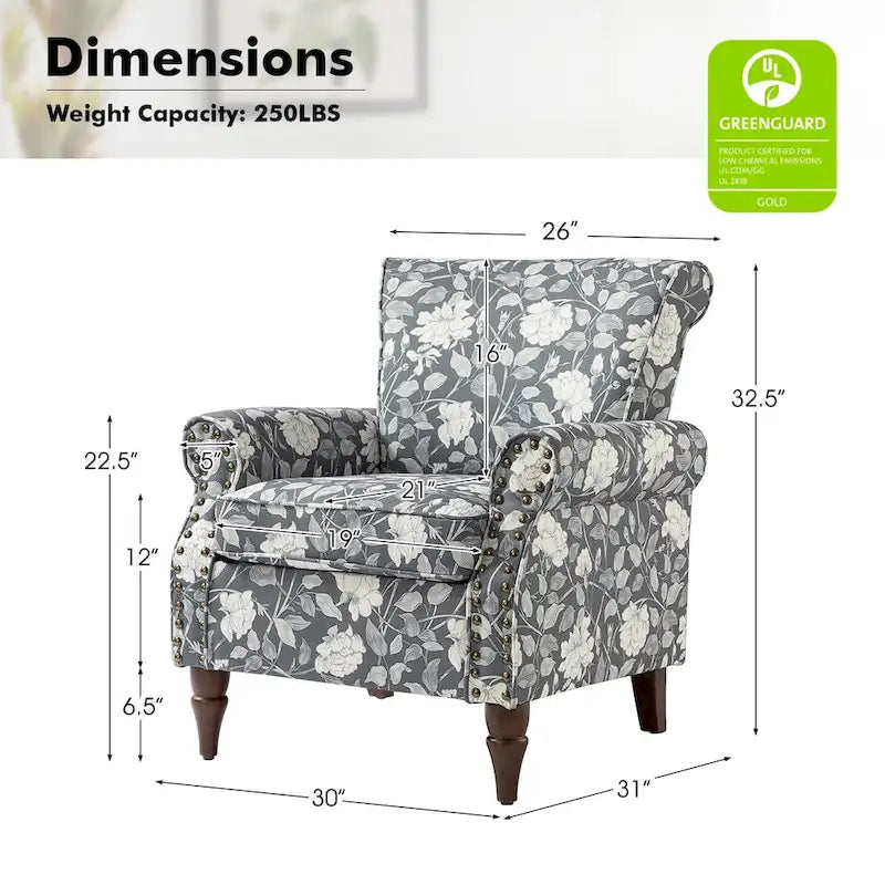 Ensemble de 2 fauteuils d'appoint Nyctelius en polyester traditionnel avec motif et garniture cloutée, par HULALA HOME