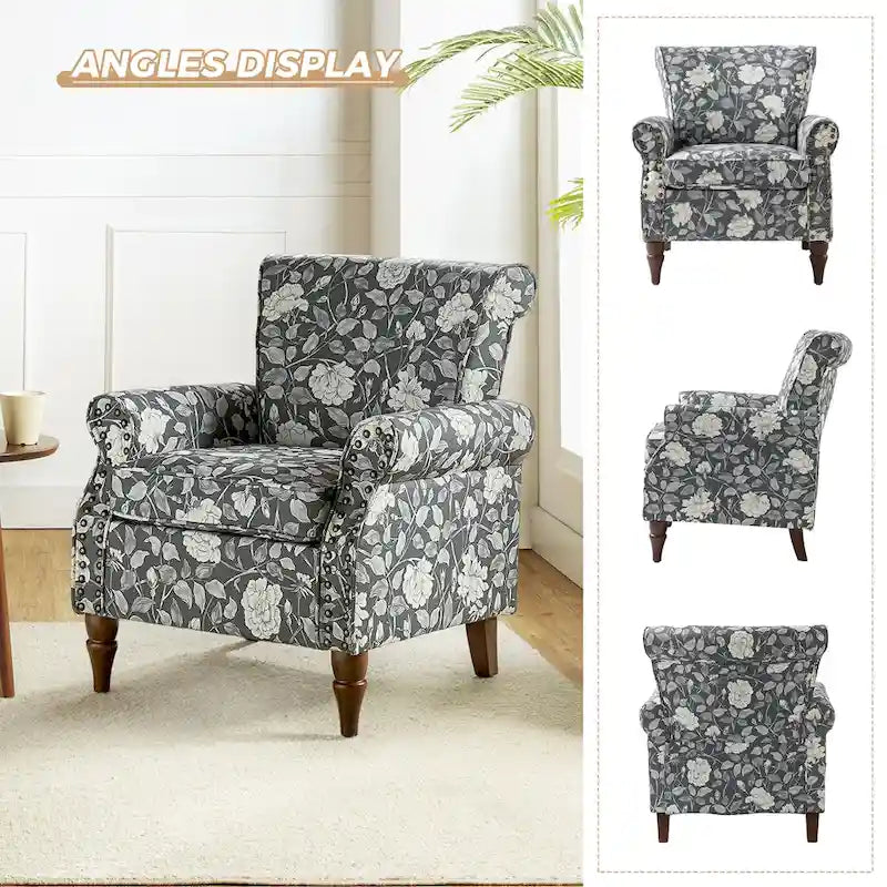 Ensemble de 2 fauteuils d'appoint Nyctelius en polyester traditionnel avec motif et garniture cloutée, par HULALA HOME
