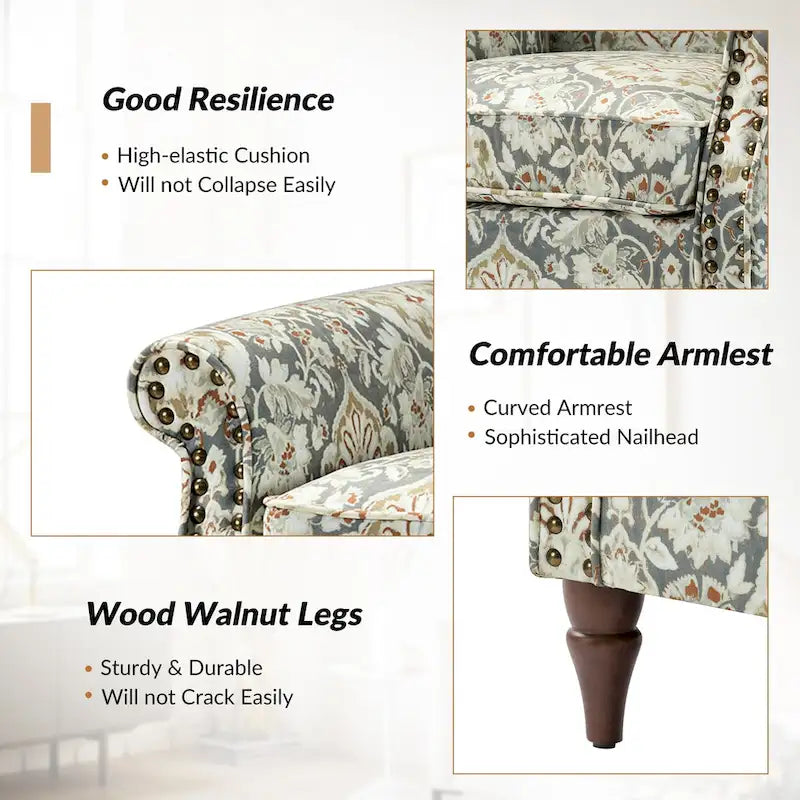 Ensemble de 2 fauteuils d'appoint Nyctelius en polyester traditionnel avec motif et garniture cloutée, par HULALA HOME