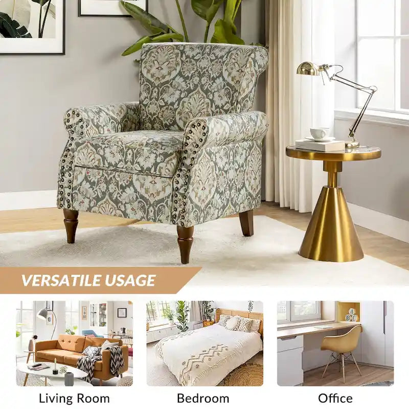 Ensemble de 2 fauteuils d'appoint Nyctelius en polyester traditionnel avec motif et garniture cloutée, par HULALA HOME