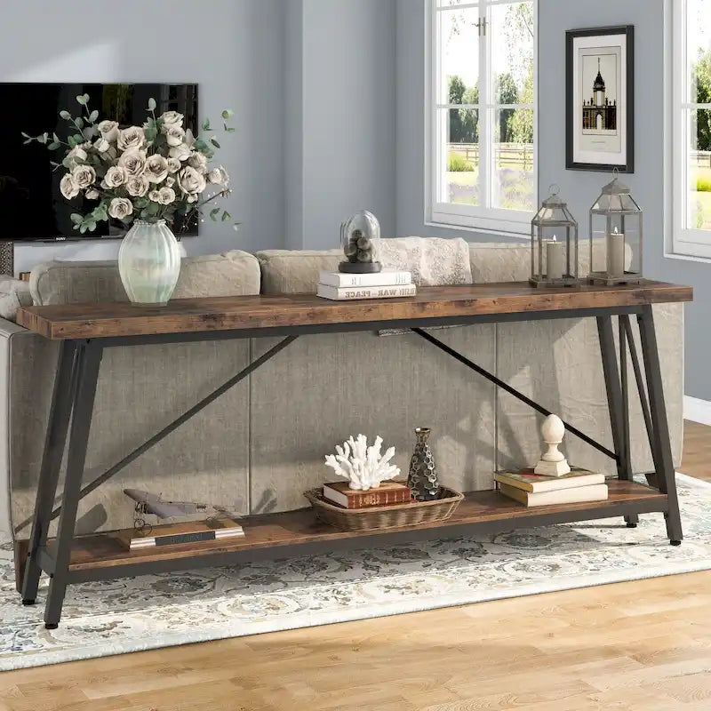 Table console extra longue de 70,9 pouces, style industriel.