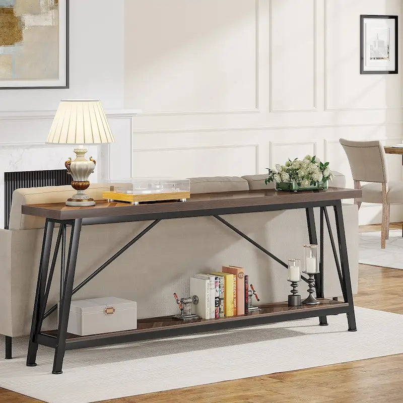 Table console extra longue de 70,9 pouces, style industriel.