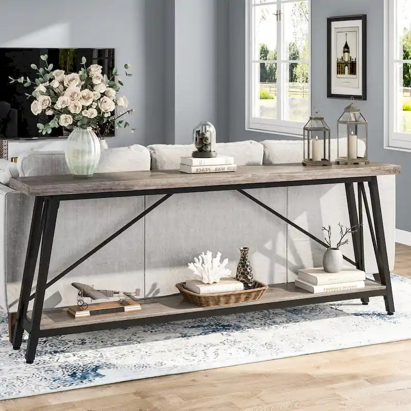 Table console extra longue de 70,9 pouces, style industriel.