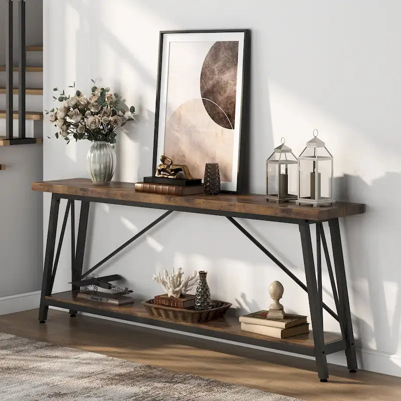 Table console extra longue de 70,9 pouces, style industriel.