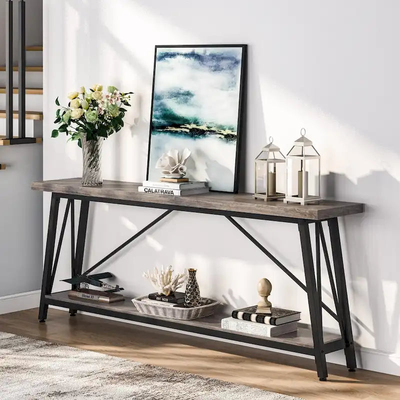 Table console extra longue de 70,9 pouces, style industriel.