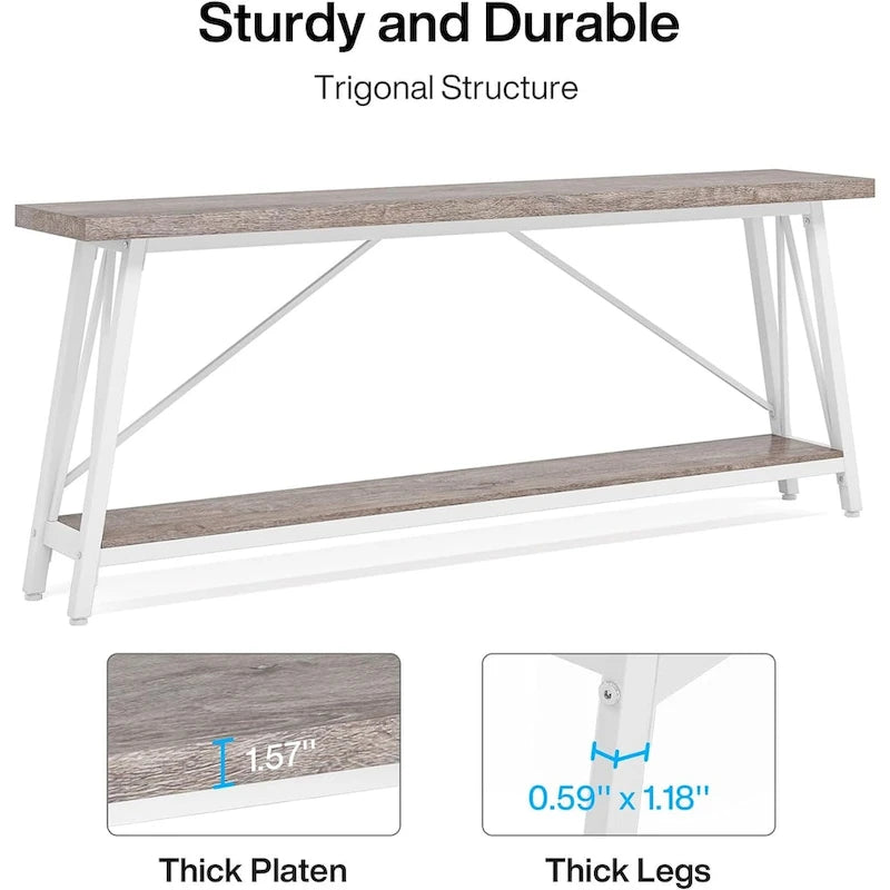 Table console extra longue de 70,9 pouces, style industriel.