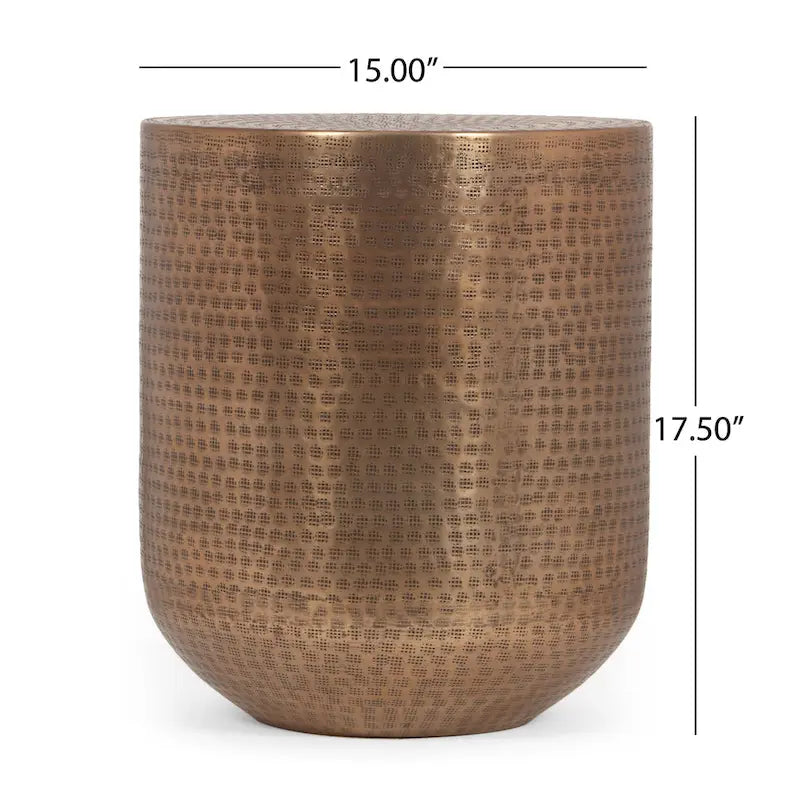 Table d'appoint tambour en aluminium style bohème, fabriquée à la main par Christopher Knight Home - 15,00 L x 15,00 l x 17,50 H